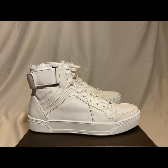NEW $950 GUCCI CLASSIC WHITE BLACK HIGH TOP SHOES - Picture 5 of 7